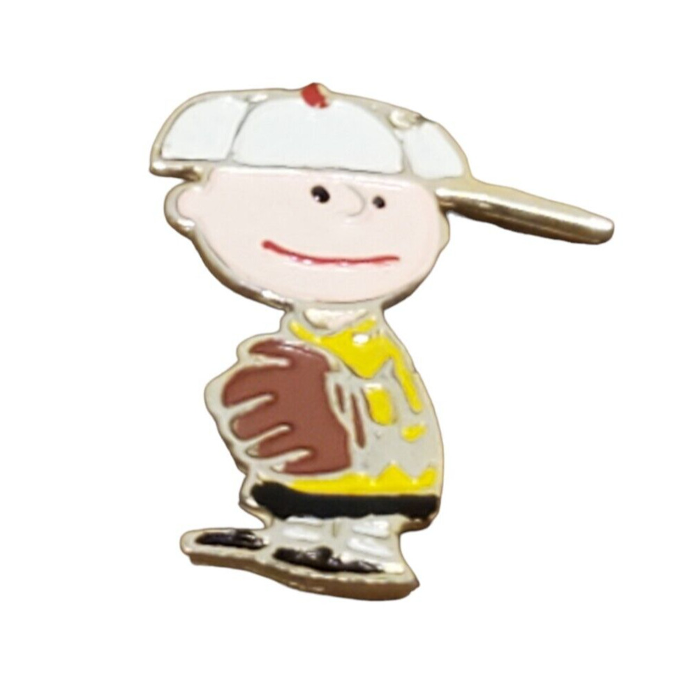 Vtg United Features Peanuts Charlie Brown Pin Brooch Baseball Player Hat Glove